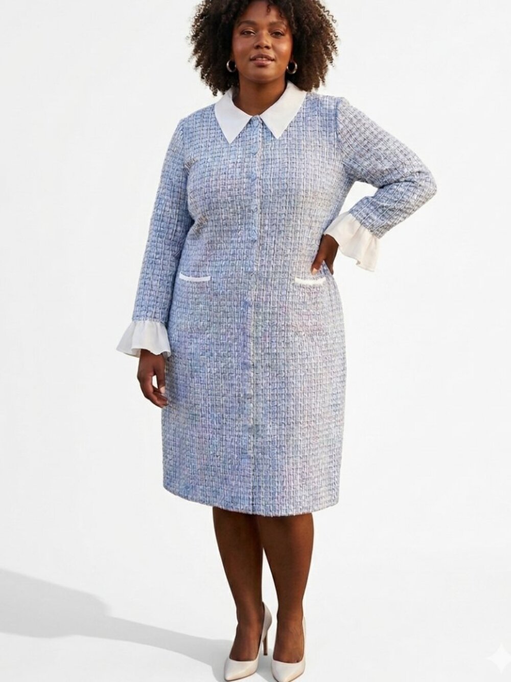 Ivy City Co. Blue Tweed Blair Midi Dress Size 3X Preppy Elegant Grandmacore Chic